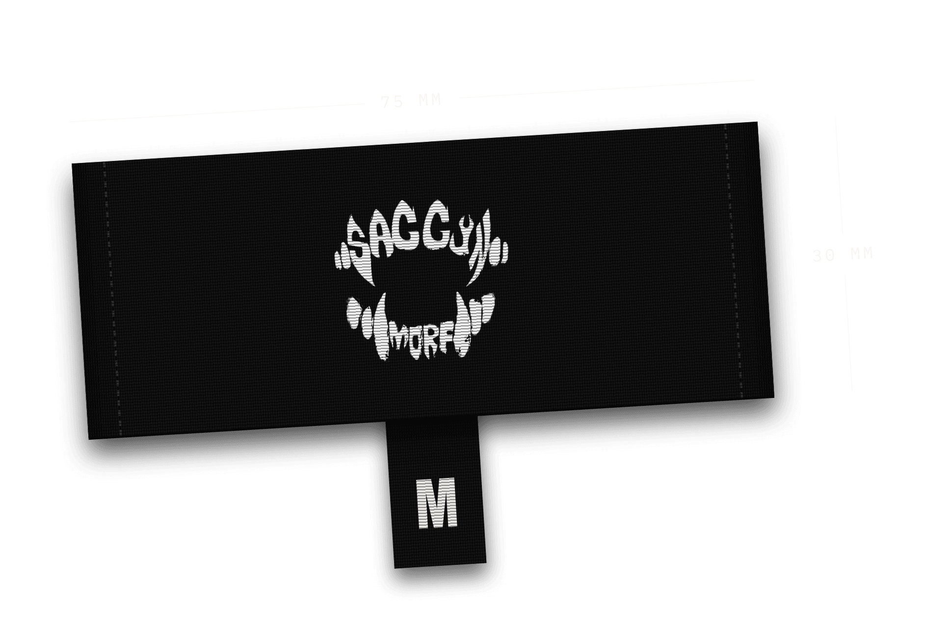 Wizualizacja metki głównej z logo i metki rozmiaru M